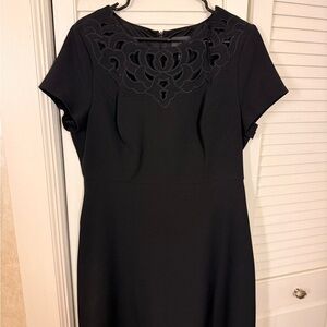 Adrianna Papell Black Midi Dress with Cutout Yoke